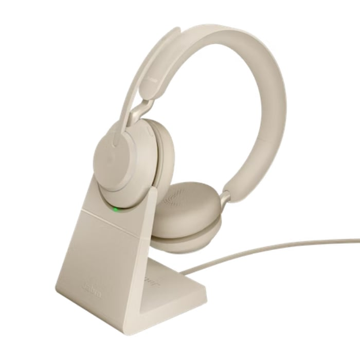 Jabra Evolve2 65 Duo Bej Usb-C Ms Şarj Standlı Kablosuz Kulak Üstü Kulaklık